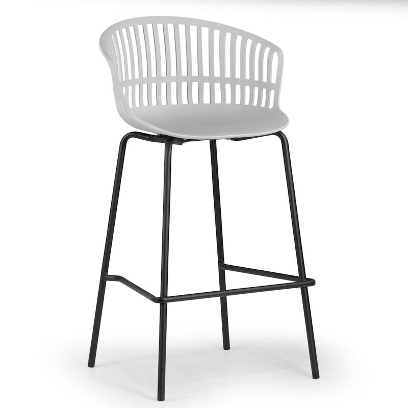 Glamour Home Set of 2 Basia Gray Plastic Counter Stool with Slatted Back and Iron Legs