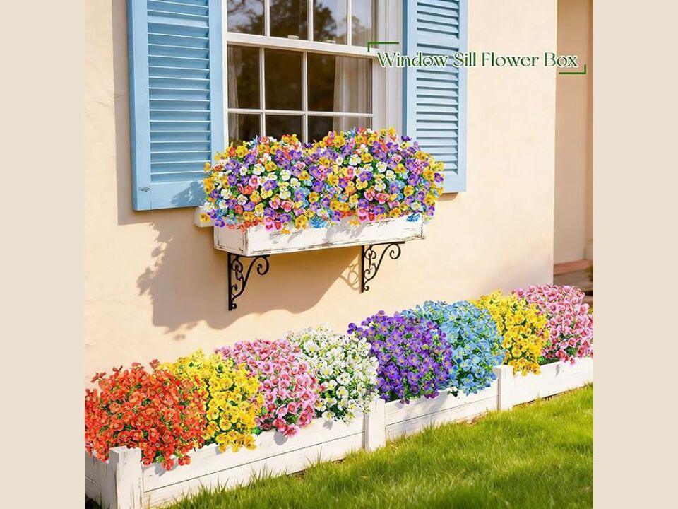 24 Bundle Artificial Pansy Flowers UV Resistant Outdoor Window Box Decor