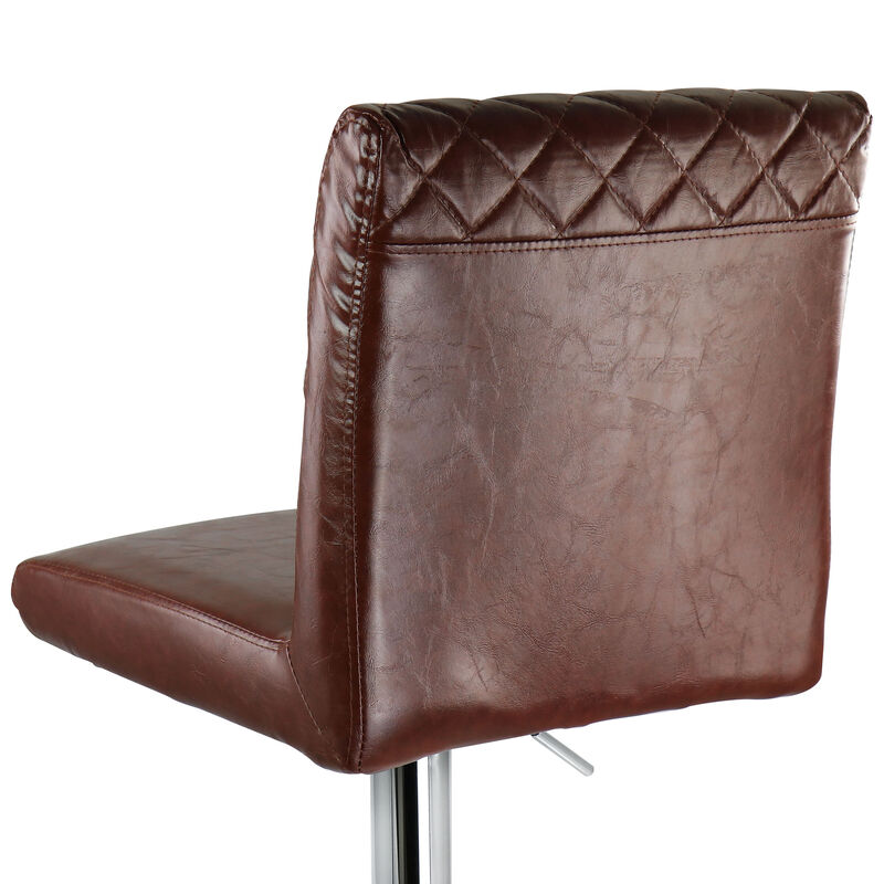 Elama 2 Piece Adjustable Tufted Faux Leather Bar Stool in Glossy Cherry with Chrome Base