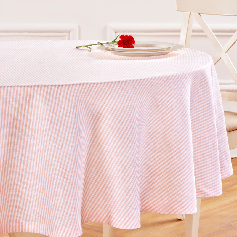 Solino Home Narrow Stripe 100% Linen Round Tablecloth &ndash; Handcrafted, Machine Washable, Perfect for Holiday and Everyday Dining