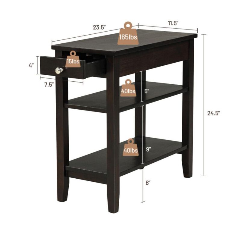 Hivvago Side End Table with Drawer and 2-Tier Open Storage Shelves for Space Saving