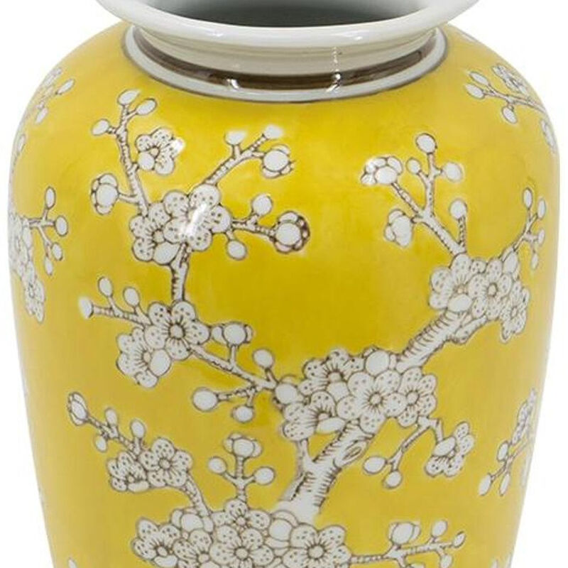 HomeRoots 11" White And Yellow Floral Porcelain Urn Table Vase image number 5