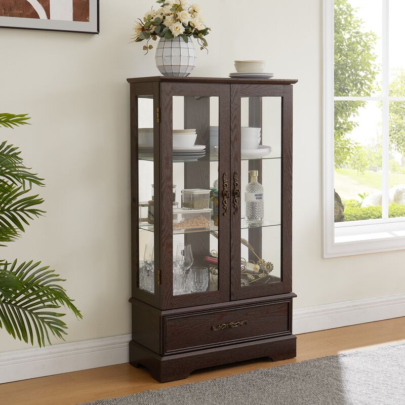25.98 in. Display Cabinet with 1 Drawer and 2 Glass Doors