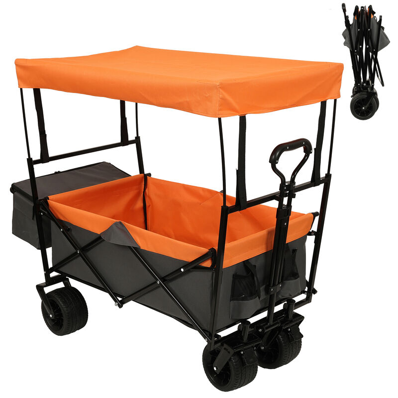 Streamdale 480Lbs Collapsible Wagon with Canopy, 7'' All-Terrain Wheels, Orange image number 8