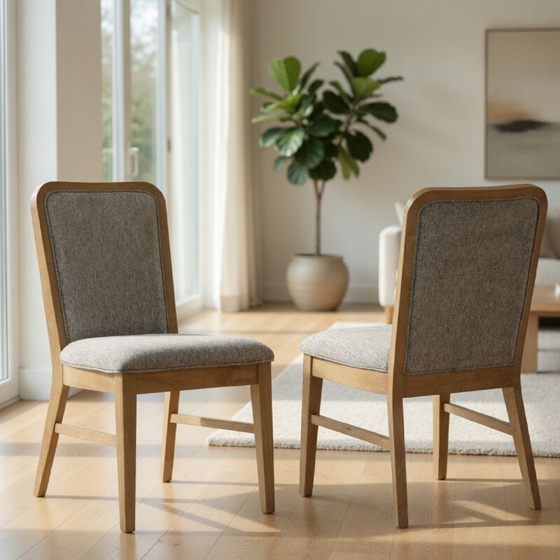 Elora Dining Side Chair, Set of 2, Gray Fabric, Weathered Natural Wood image number 8