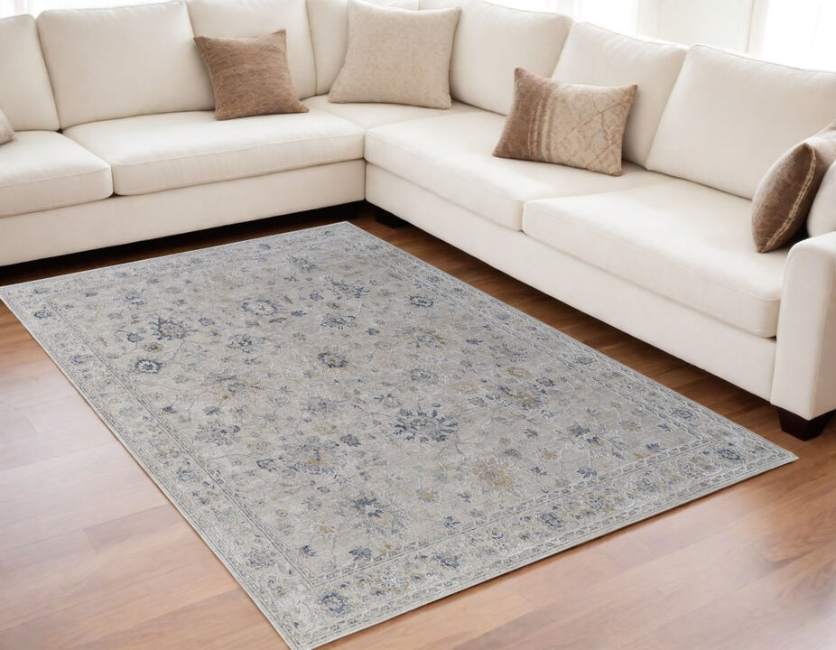 HomeRoots Floral Power Loom Worn Faded Area Rug With Fringe