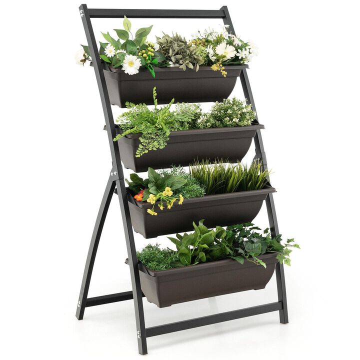 4-Tier Vertical Raised Garden Bed with 4 Containers and Drainage Holes