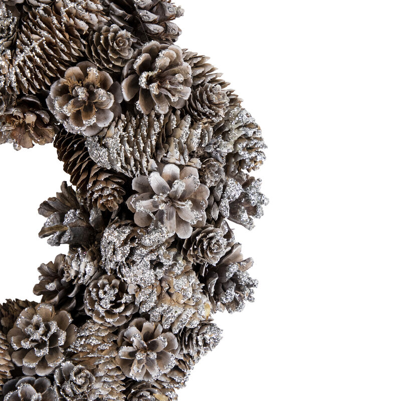 Frosted Assorted Pinecone Decorative Christmas Wreath  13.5-Inch  Unlit image number 1
