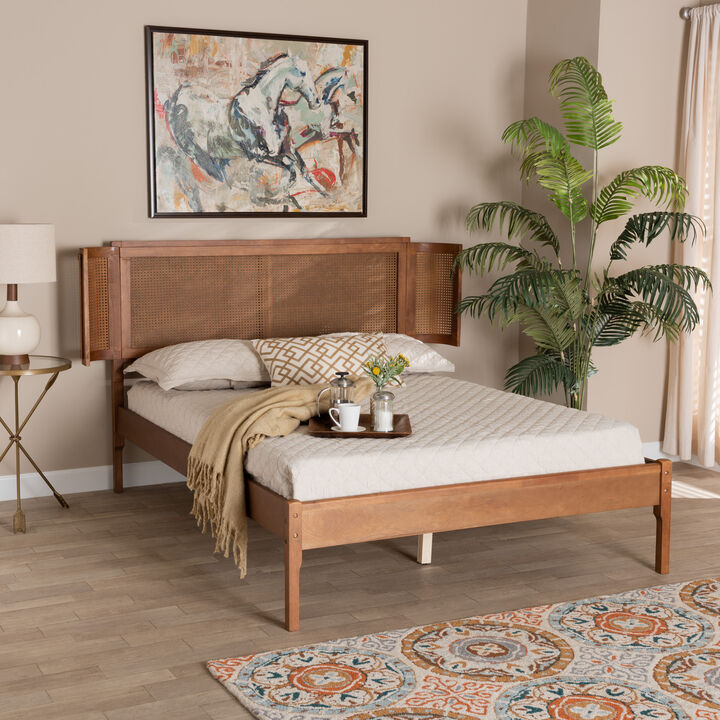 Baxton Studio Eridian Modern Walnut Brown Finished Wood and Natural Queen Size Platform Bed