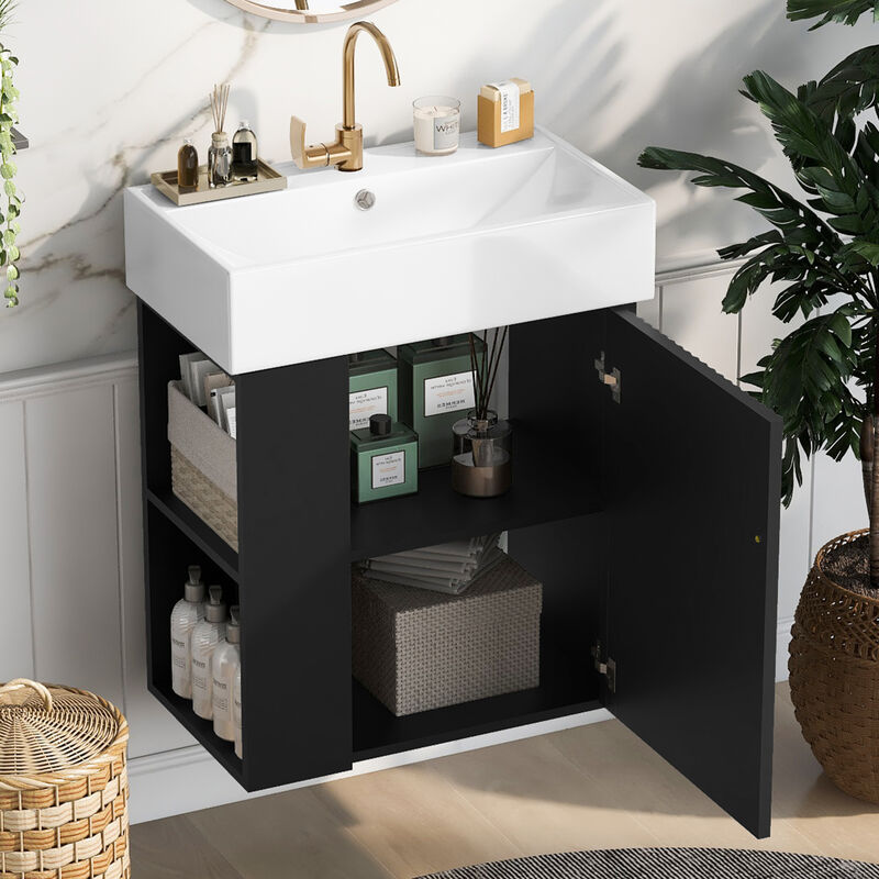 ELEMENT ACE Modern Floating Bathroom Vanity with Ceramic Basin image number 3