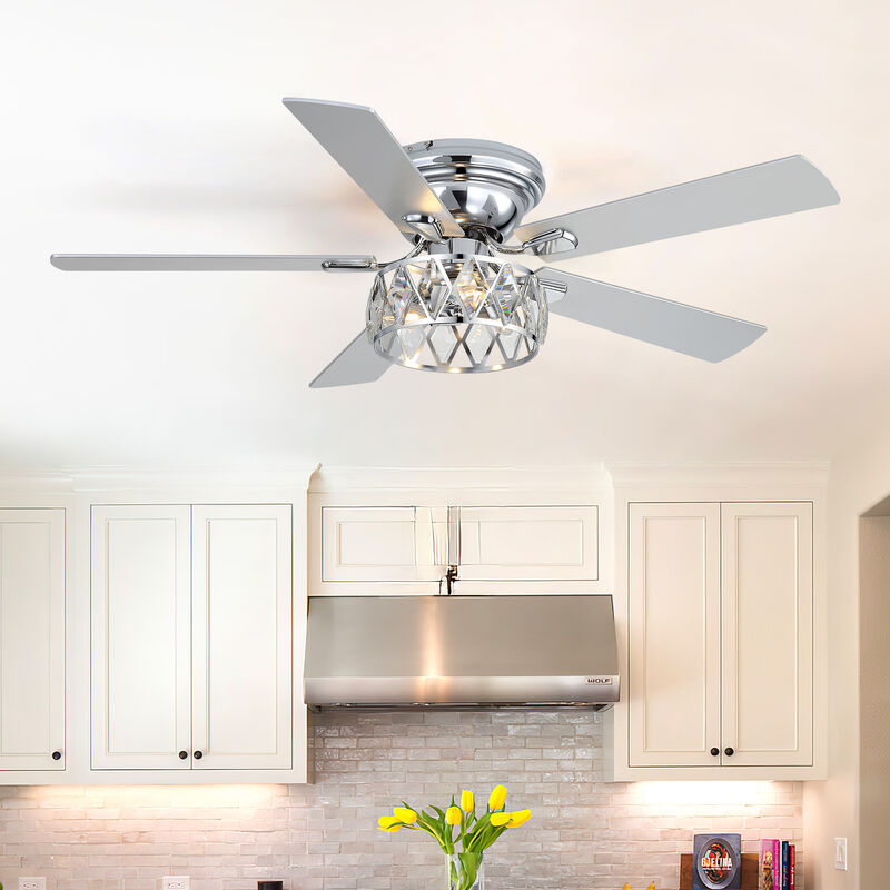 Breezary 52" Flush Mount Ceiling Fan with Light, 3 E12 Bulbs Required, 6 Speeds, Remote, 5 Blades image number 8