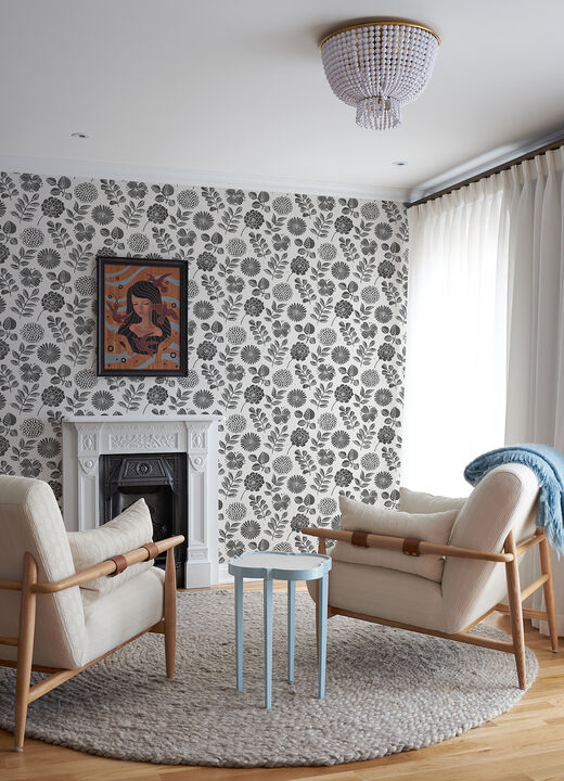 Inge Black Floral Block Print Wallpaper