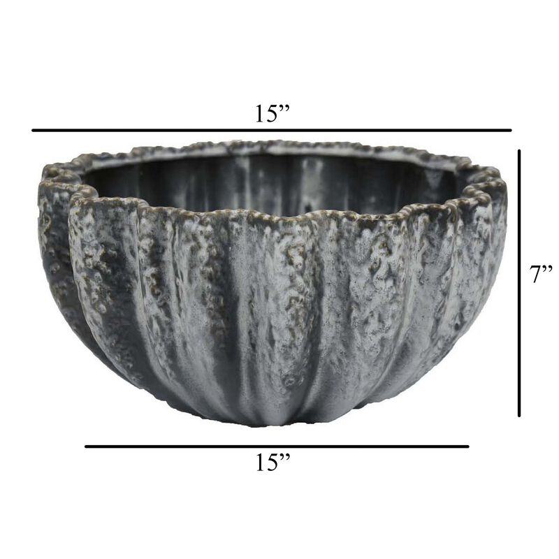 Kiara Decorative Bowl, Aqua Gray Ceramic Textured Design, 15 Inch image number 5