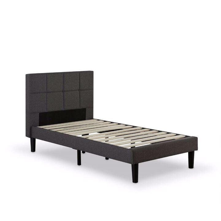 QuikFurn Twin size Classic Grey Fabric Upholstered Platform Bed with Padded Headboard