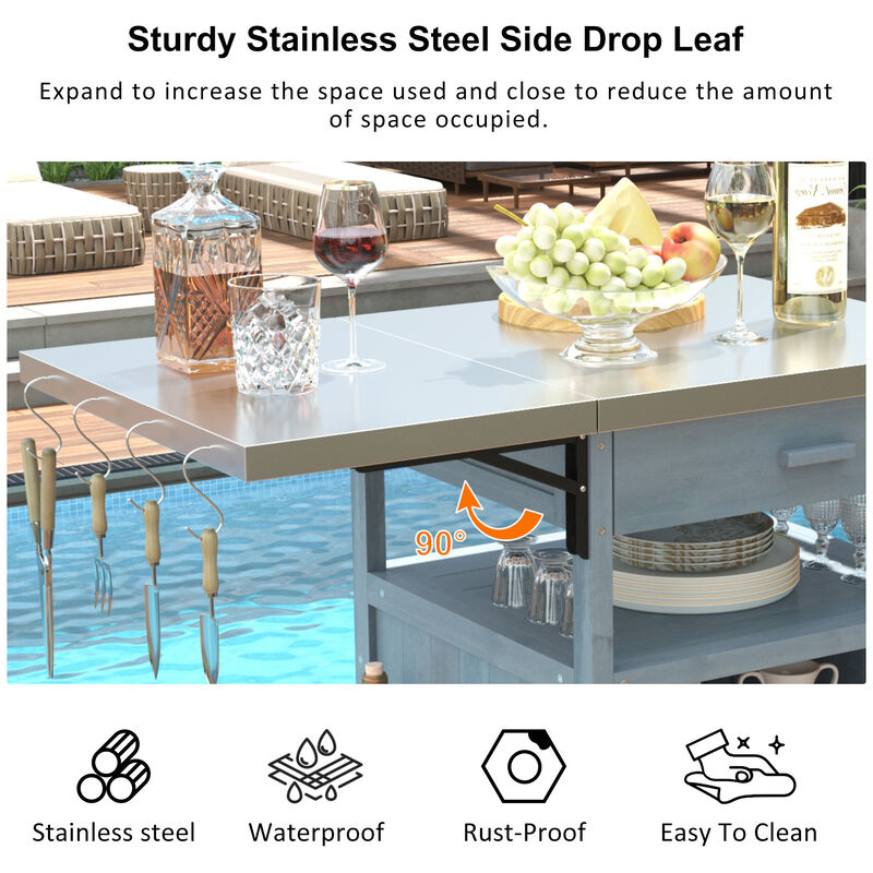 Merax Outdoor Grill Cart Kitchen Island with Stainless Steel Top