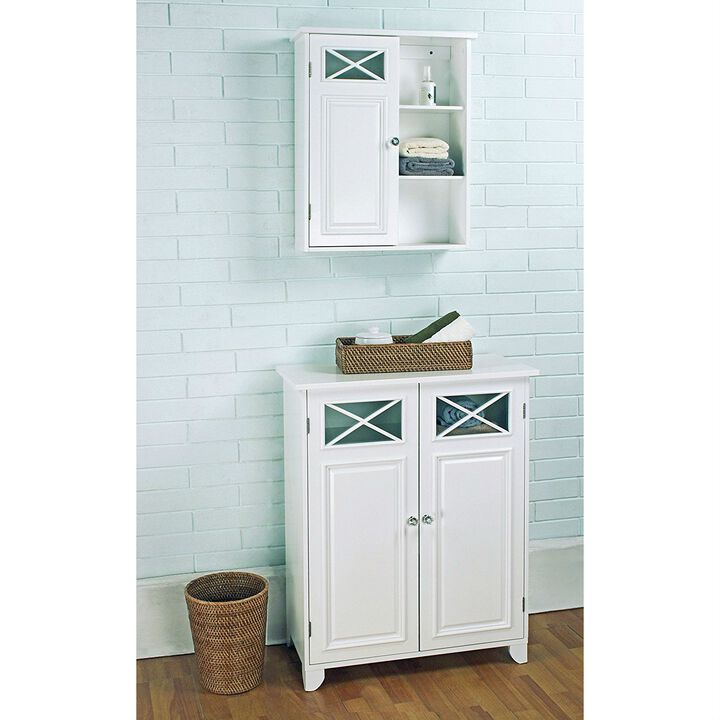 Hivvago White 2-Door Bathroom Floor Cabinet with Adjustable Storage Shelf