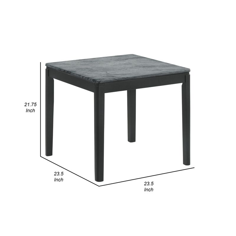 Kyo 24 Inch End Table, Gray Faux Marble Top, Sandy Texturing, Black Legs - Benzara