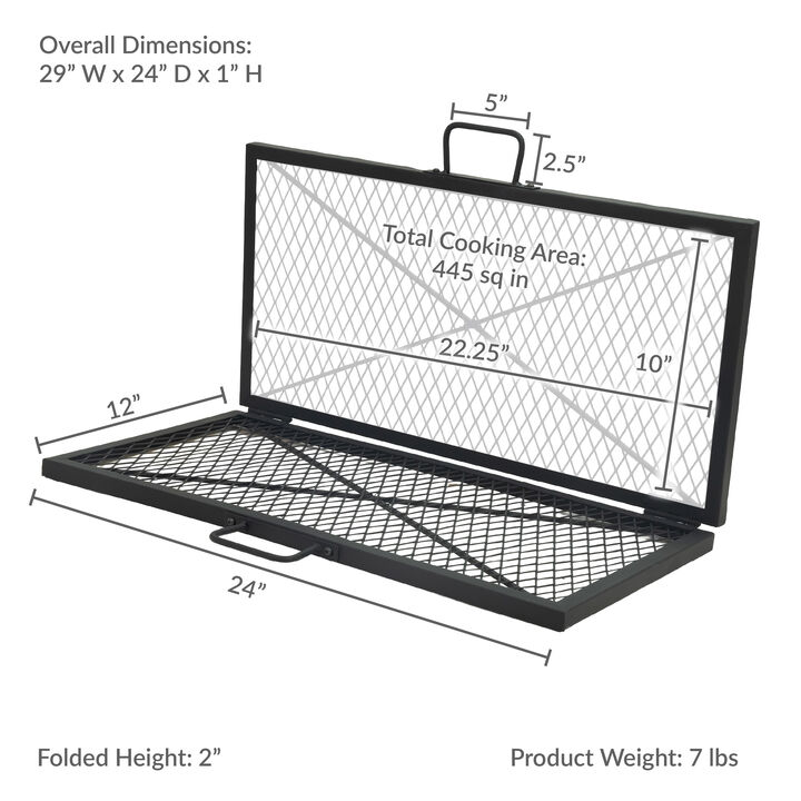 Sunnydaze Square Folding Camping Grill Grate for Fire Pit, Steel, 24" x 24"