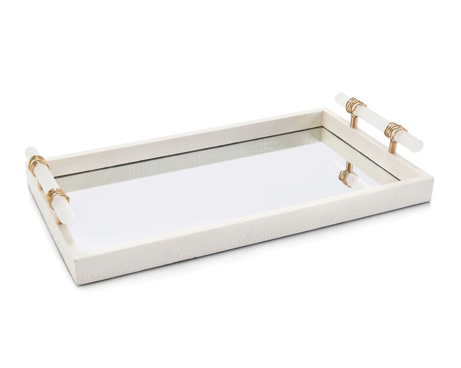 Mirrored Tray With Alabaster Handles