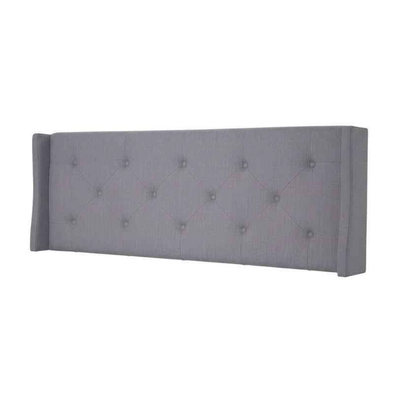 Gray Upholstered Queen Headboard with Solid Rubberwood Frame and Sturdy Design image number 0