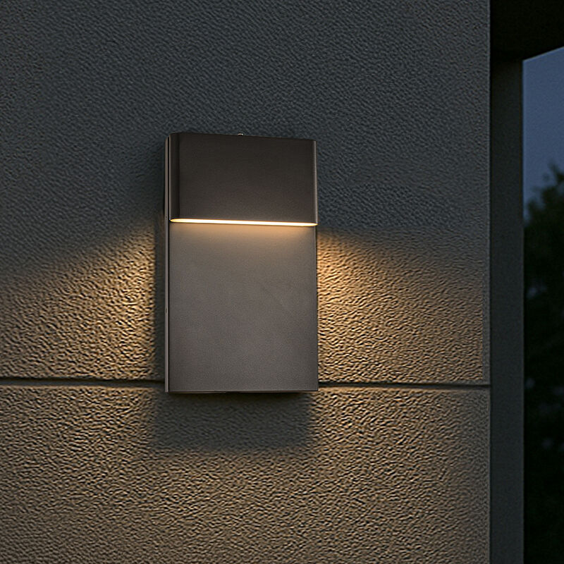 1-Light H15 in Modern Simple Square 13W Integrated LED Outdoor Wall Sconce with Dusk to Dawn Sensor in Matte Black for Porch Patio image number 2
