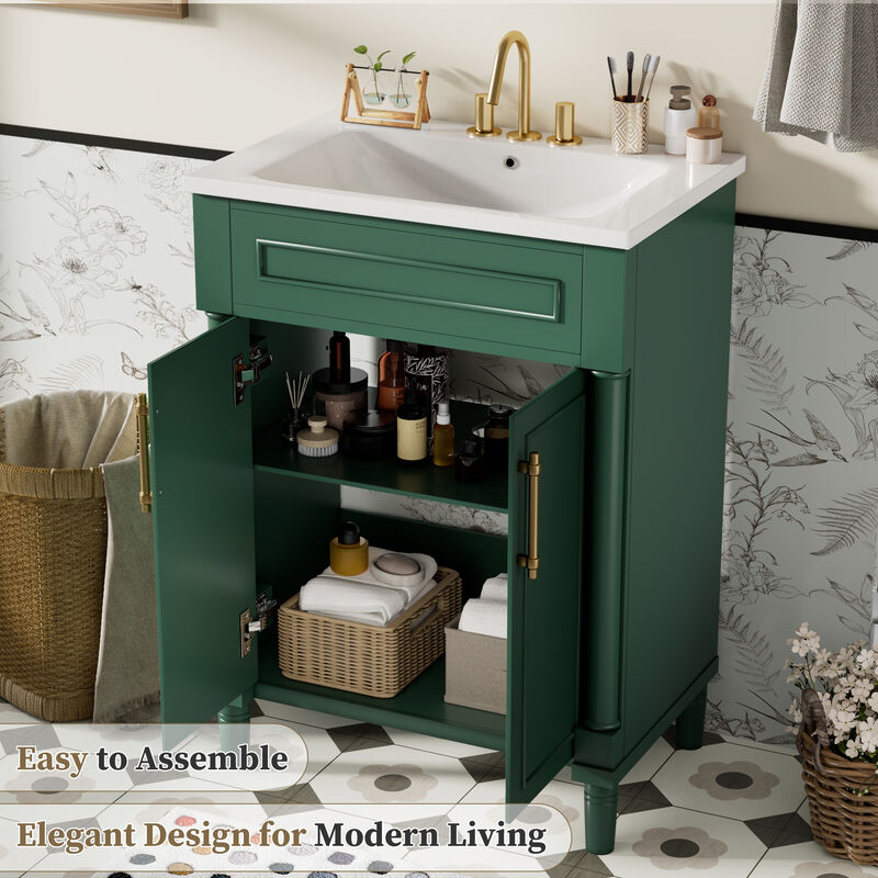 Merax Compact Bathroom Cabinet with Integrated Sink, Spacious Storage, Adjustable Shelf image number 4