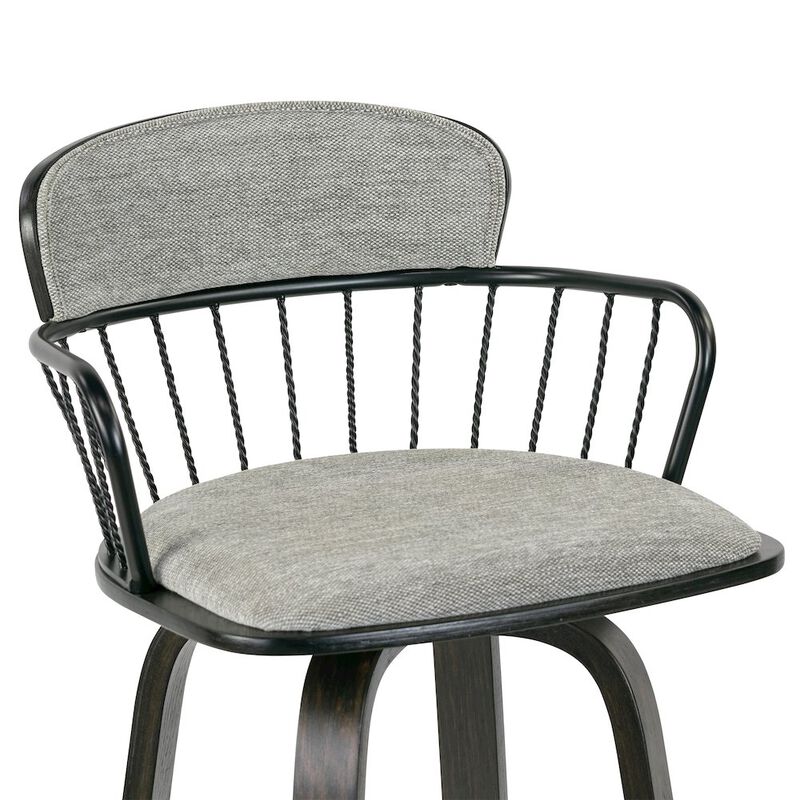 Glamour Home Set of 2 Baker Gray Fabric Counter Stool with Black Iron Back and Wood Legs