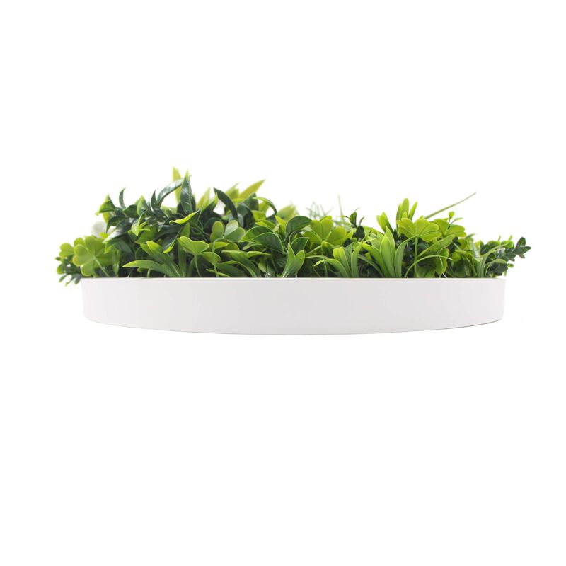 Slimline Flowering White Artificial Green Wall Disc UV Resistant 40" (White Frame Wall Art) image number 4