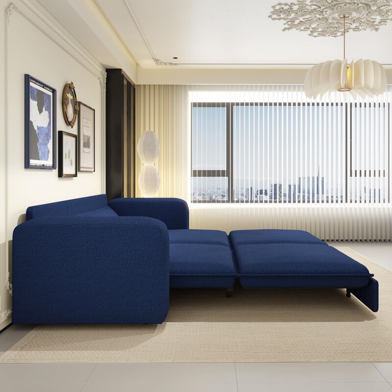 Whisen 93" King Size Sleeper Sofa, 3-Seat Teddy Fabric Convertible Couch with 2 Lumbar Pillows image number 7