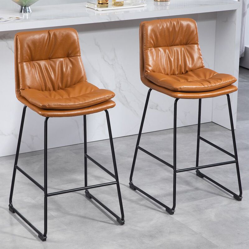 Glamour Home Set of 2 Bauer Brown Faux Leather Bar Stool with Black Iron Legs