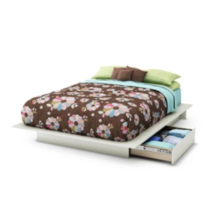 Hivvago Queen size Modern Platform Bed with 2 Storage Drawers in White Finish