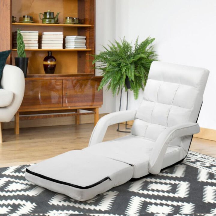 Folding Lazy Floor Chair Sofa with Armrests and Pillow