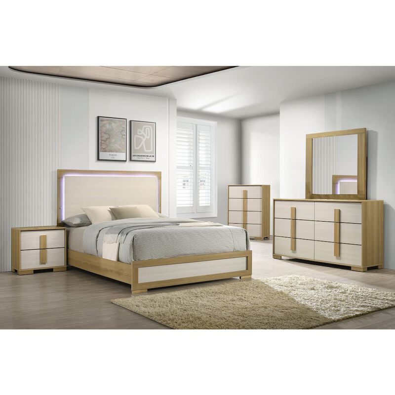 Best Quality Furniture 5 piece - Beige wood bedroom set (Bed+NS+Dresser+Mirror+Chest), Queen