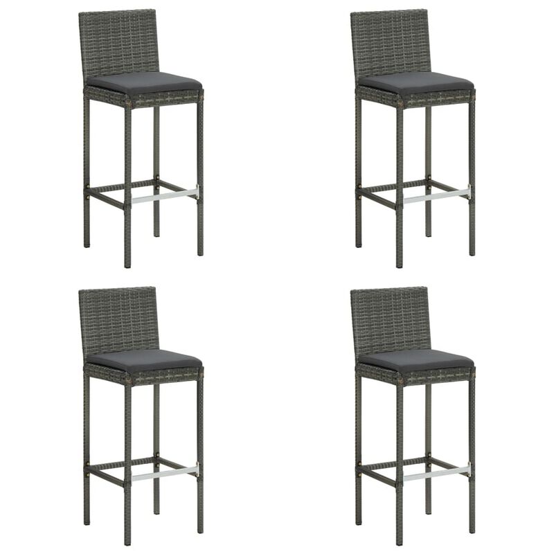 4pc Outdoor Patio Barstool Chair with Cushions, Gray Woven Poly Rattan