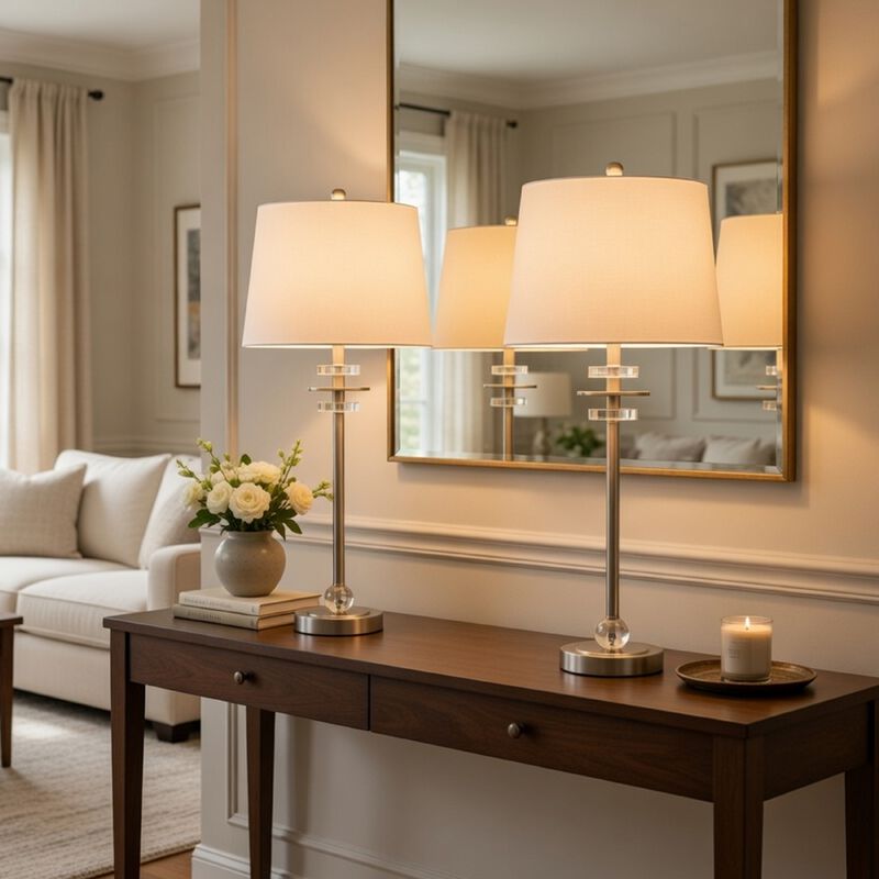 Tika Table Lamp Set of 2, Crystal Rings and Brushed Steel, Fabric Shade image number 8