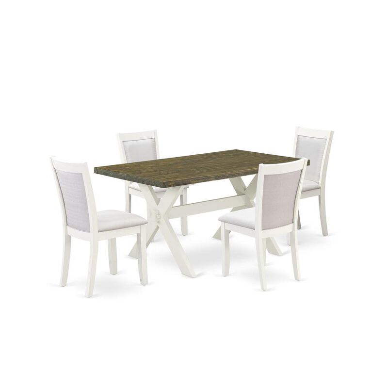 X076MZ001-5 5-Piece Dining Set Consists of a Wooden Dining Table and 4 Cream Dining Chairs - Wire Brushed Linen White Finish