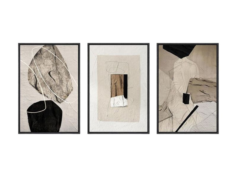 Framed Neutral Abstract Wall Art Set of 3 Modern Minimalist Canvas Prints image number 0