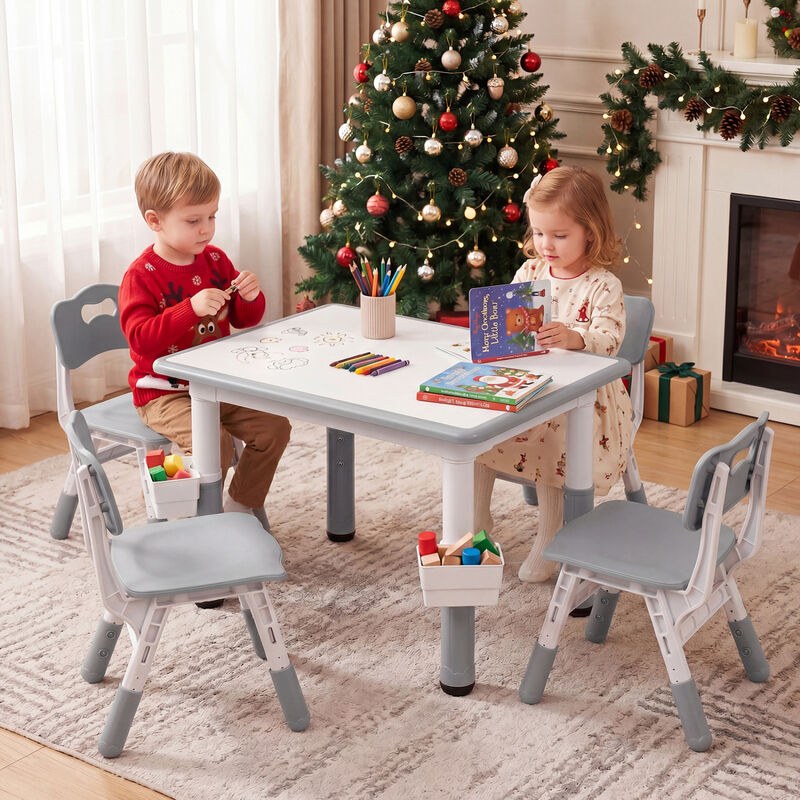 Kids Table and 4 Chairs Set with Graffiti Top and Baskets image number 1