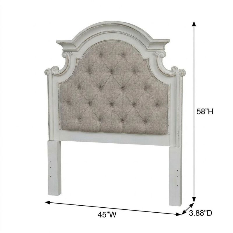Liberty Furniture Antique White Upholstered Panel Headboard with Weathered Bark Wood Accents image number 5
