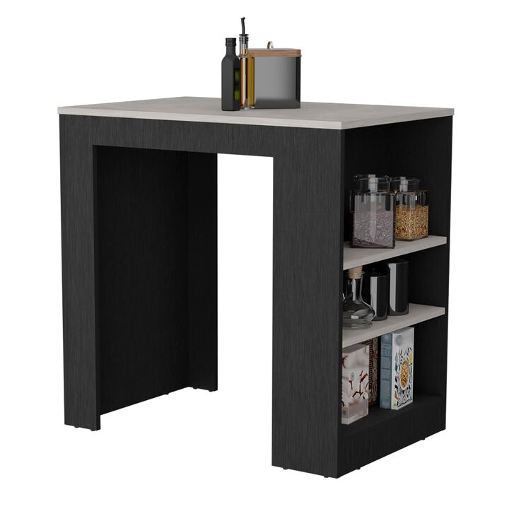 DEPOT E-SHOP Lacour Kitchen Island, Kitchen Bar Table with 3-Side Shelves