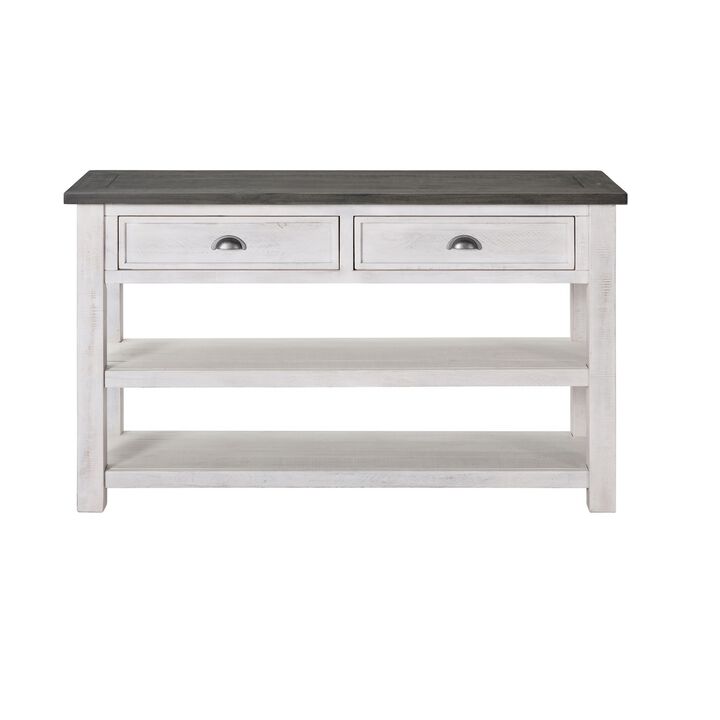 Coastal Rectangular Wooden Console Table with 2 Drawers, White and Gray-Benzara