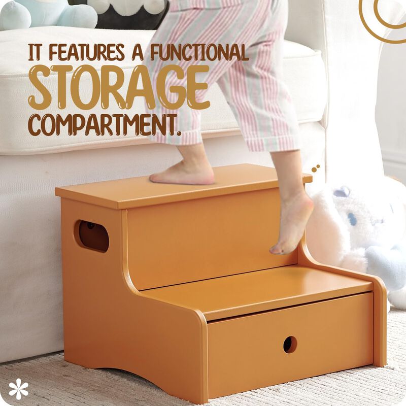 Kings Brand Furniture Wooden Toddler Step Stool for Kids with Storage for Bedroom, Bathroom & Kitchen