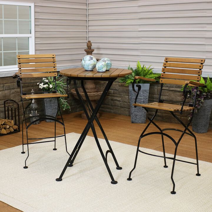 Sunnydaze Deluxe Chestnut 3-Piece Folding Patio Bar-Height Table and Chairs