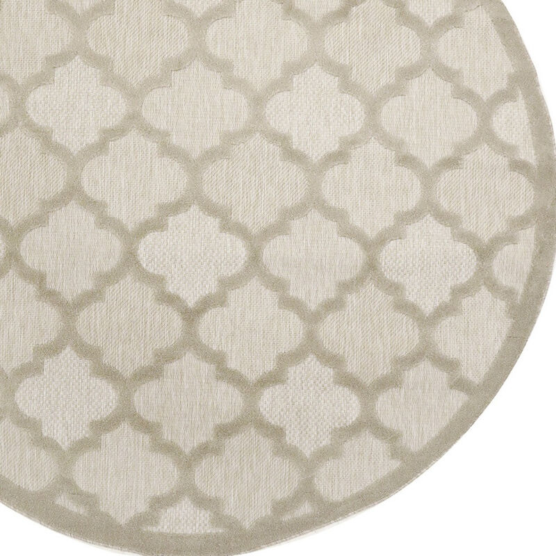 HomeRoots 8' Cream Round Geometric Indoor Outdoor Area Rug image number 2