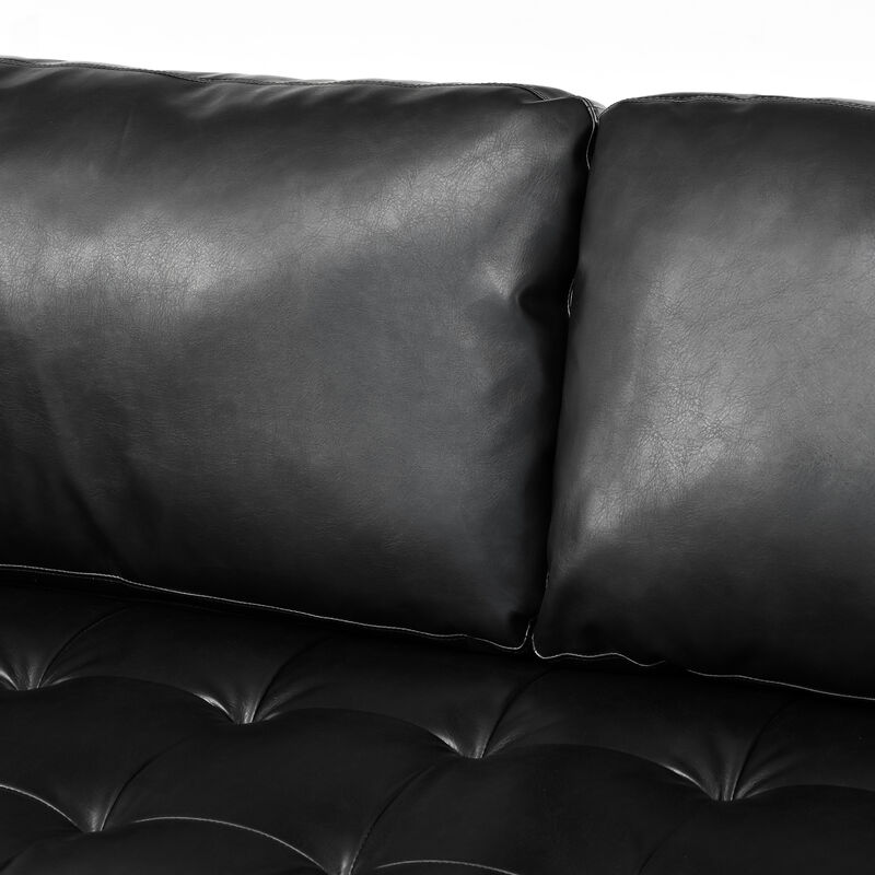 Whisen Mid-Century Modern 3-Seat Sofa with Tufted Design, PU Leather and Solid Wood Legs image number 5