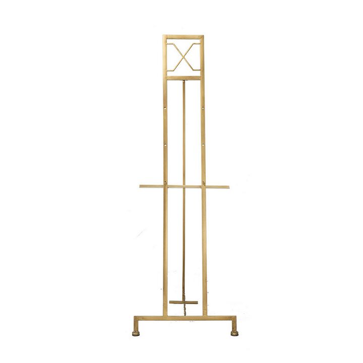 70 Inch Easel Stand, Gold Iron Frame, Free Standing, Large - Benzara