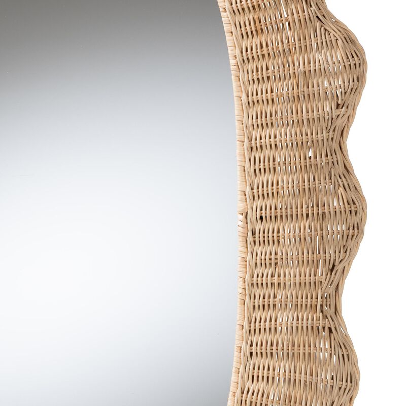 bali & pari Makoto Scalloped Natural Rattan Wall Mirror - Handwoven Wicker Oval Frame, Boho Coastal Accent Wall Decor for Entryway, Bedroom, or Living Room