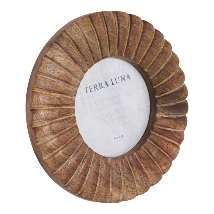 4x4" Ribbed Wood Round Photo Frame, Natural