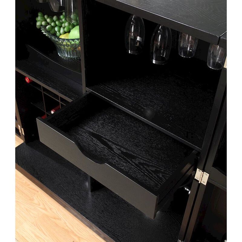 Proman Products California Fold-A-Way Bar Wood Veneer in Black with Bar Top Extendable and Cabinet Movable
