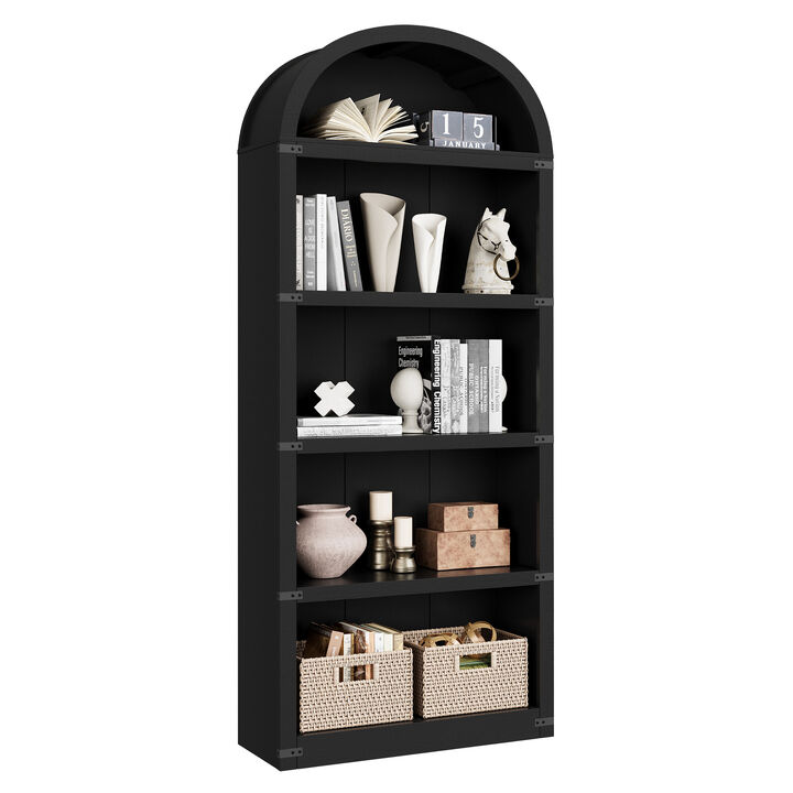 Vintage Farmhouse Arched 5-Tier Wooden Bookcase, Tall Display Cabinet for Living Room, Home Office and Bedroom